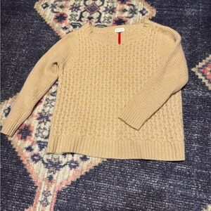 Club Monaco Italian Cashmere Tan Crew Neck Sweater with Textured Knit